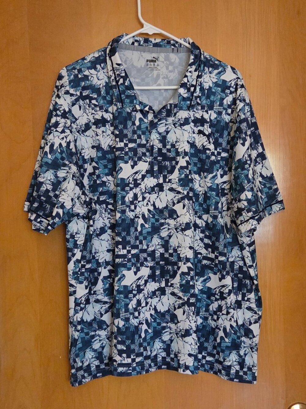 Puma Forever Better Polo Shirt Men's XXL Blue Floral Golf Performance Sports